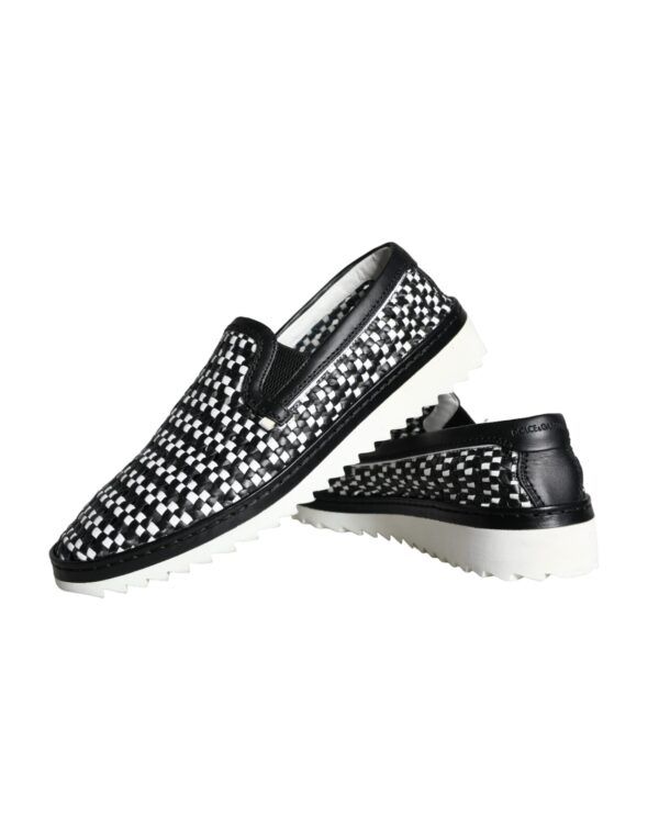 Dolce & Gabbana Black White Weaved Slip On Men Loafers Shoes – Image 8