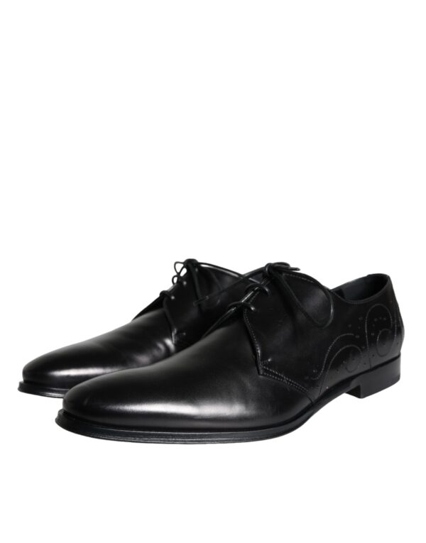 Dolce & Gabbana Black Calfskin Leather Derby Men Dress Shoes – Image 3
