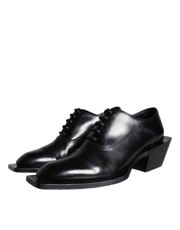 Dolce & Gabbana Black Calfskin Leather Derby Dress Men Shoes – Image 3