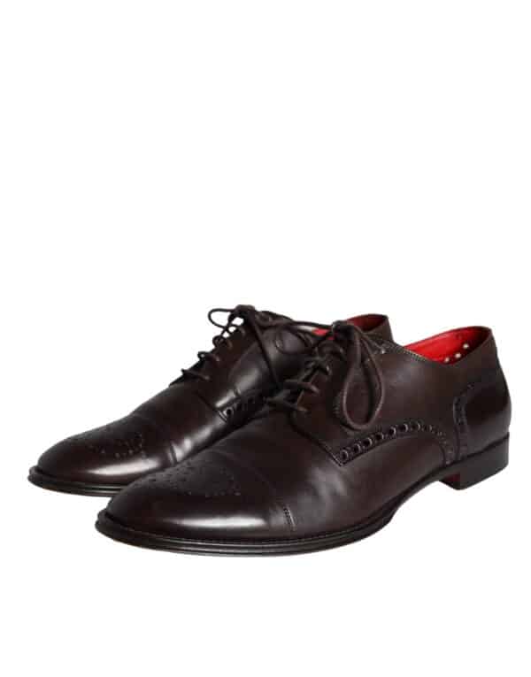 Dolce & Gabbana Brown Calfskin Leather Lace Up Oxford Shoes – Image 3