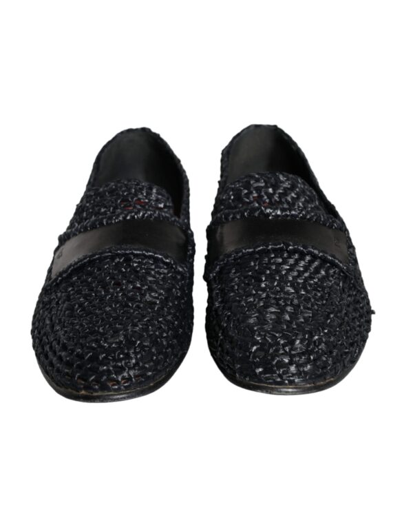Dolce & Gabbana Black Woven Raffia Slip On Loafers Men Shoes – Image 2