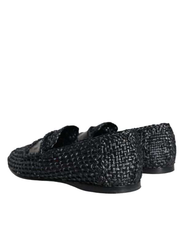 Dolce & Gabbana Black Woven Raffia Slip On Loafers Men Shoes – Image 8