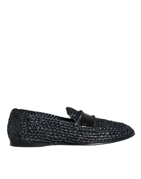 Dolce & Gabbana Black Woven Raffia Slip On Loafers Men Shoes – Image 7