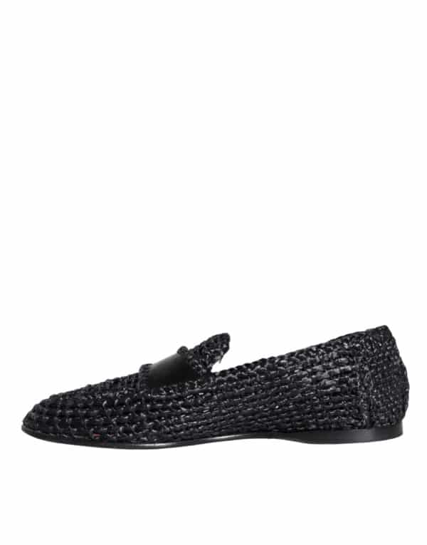 Dolce & Gabbana Black Woven Raffia Slip On Loafers Men Shoes – Image 6