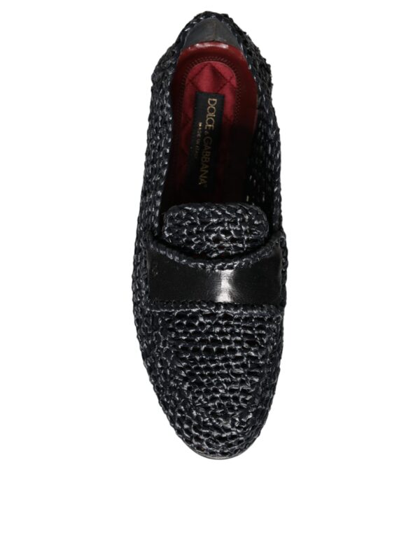 Dolce & Gabbana Black Woven Raffia Slip On Loafers Men Shoes – Image 3