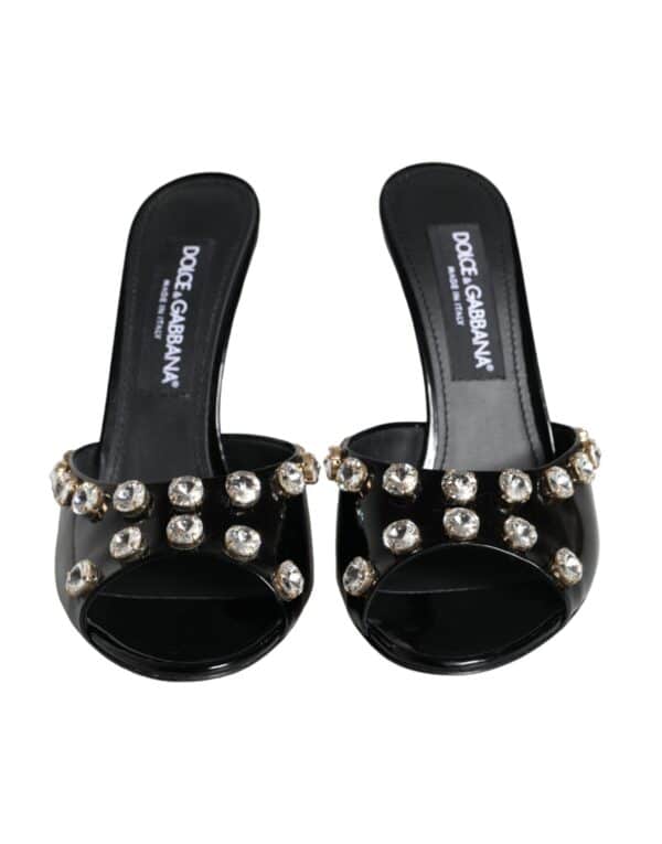 Dolce & Gabbana Black Crystal Heels Keira Sandals Shoes – Image 2
