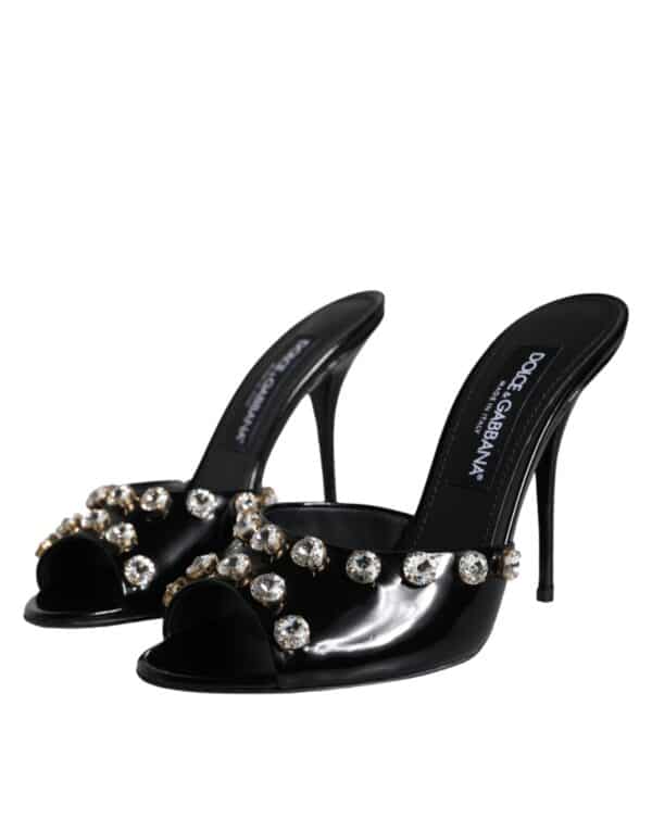 Dolce & Gabbana Black Crystal Heels Keira Sandals Shoes – Image 3
