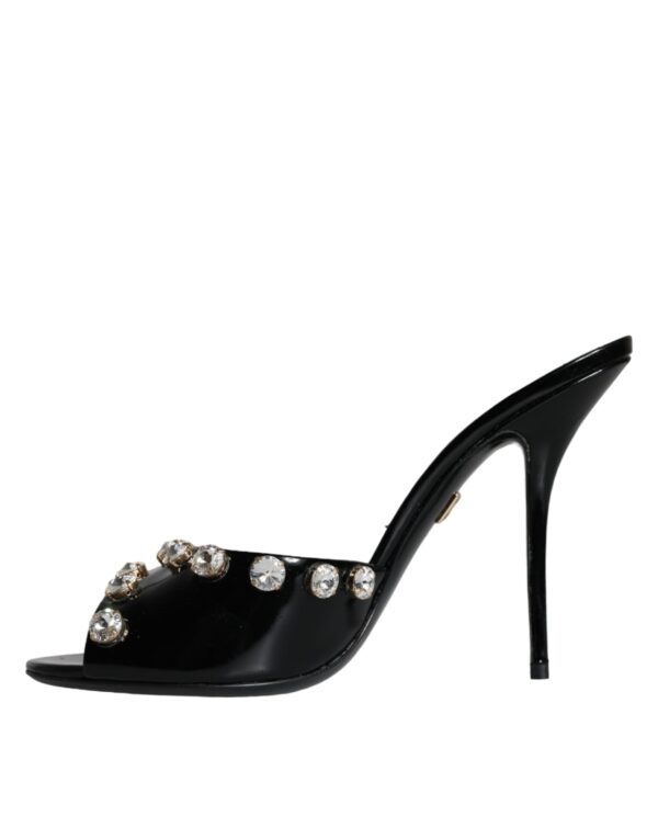 Dolce & Gabbana Black Crystal Heels Keira Sandals Shoes – Image 5