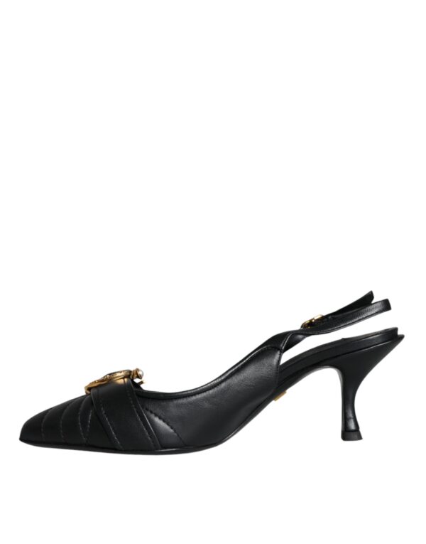 Dolce & Gabbana Black Devotion Leather Heels Slingback Shoes – Image 5