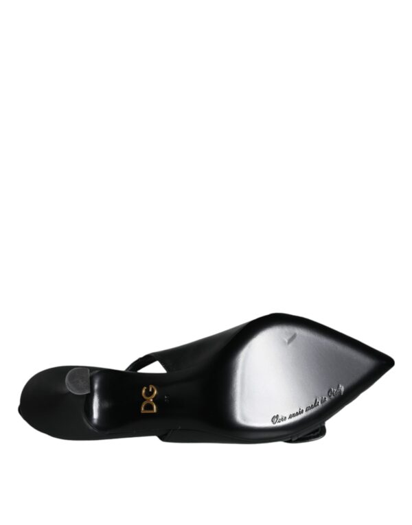 Dolce & Gabbana Black Devotion Leather Heels Slingback Shoes – Image 6