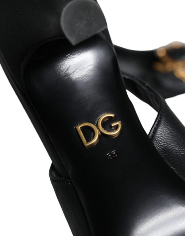 Dolce & Gabbana Black Devotion Leather Heels Slingback Shoes – Image 7