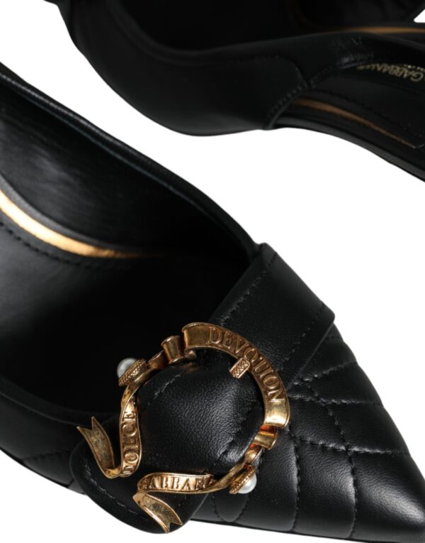 Dolce & Gabbana Black Devotion Leather Heels Slingback Shoes – Image 8