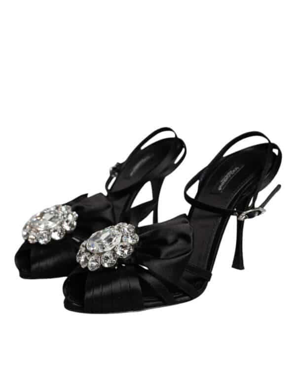 Dolce & Gabbana Black Crystal Ankle Strap Sandals Shoes – Image 3