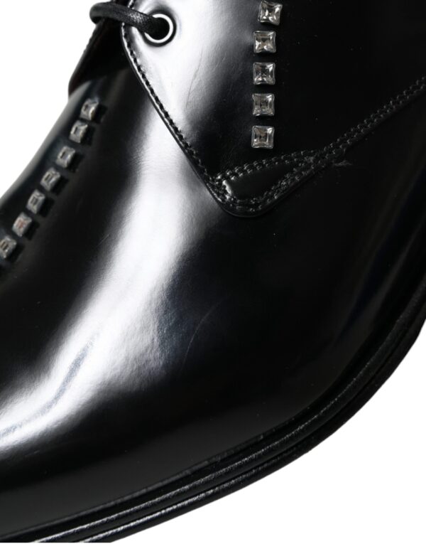 Dolce & Gabbana Black Leather Crystal Dress Formal Shoes – Image 2