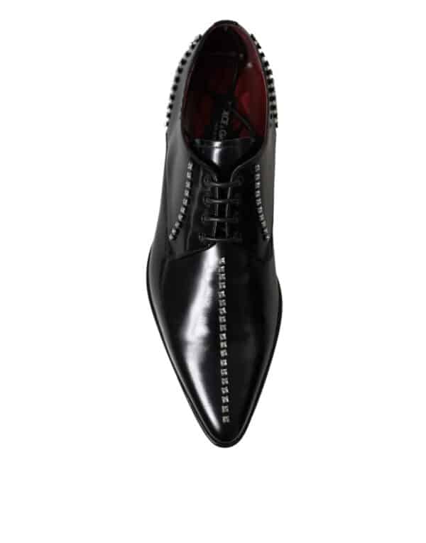Dolce & Gabbana Black Leather Crystal Dress Formal Shoes – Image 3