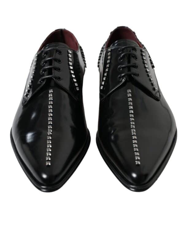 Dolce & Gabbana Black Leather Crystal Dress Formal Shoes – Image 4