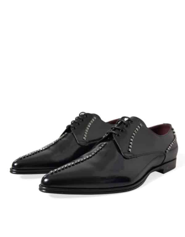Dolce & Gabbana Black Leather Crystal Dress Formal Shoes – Image 5