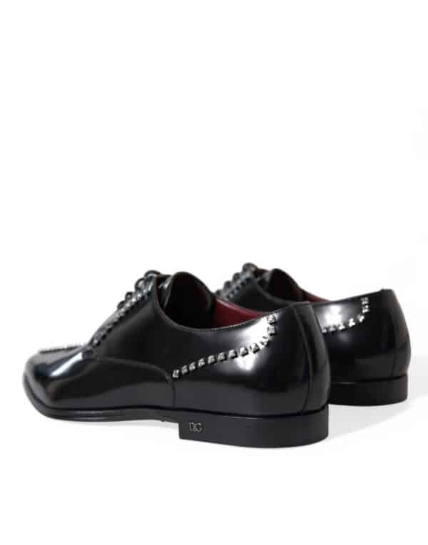 Dolce & Gabbana Black Leather Crystal Dress Formal Shoes – Image 6