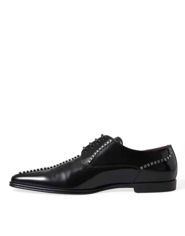 Dolce & Gabbana Black Leather Crystal Dress Formal Shoes – Image 7