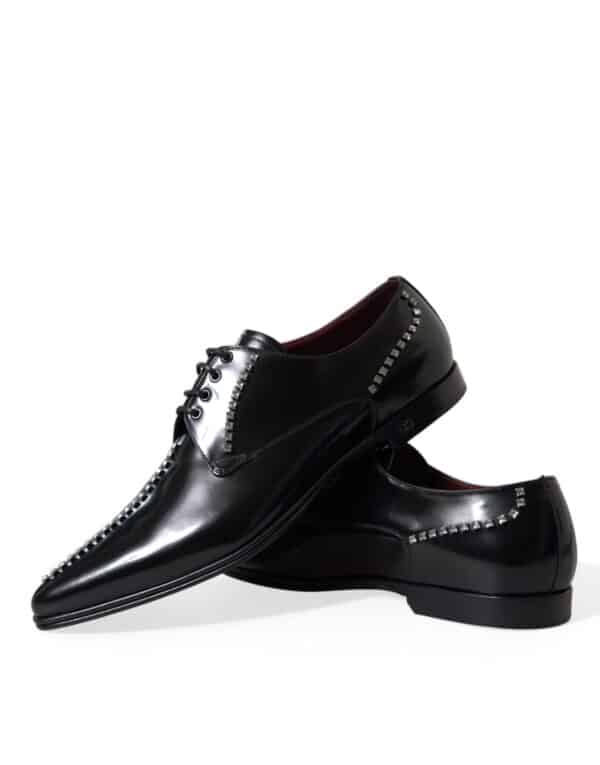 Dolce & Gabbana Black Leather Crystal Dress Formal Shoes – Image 8