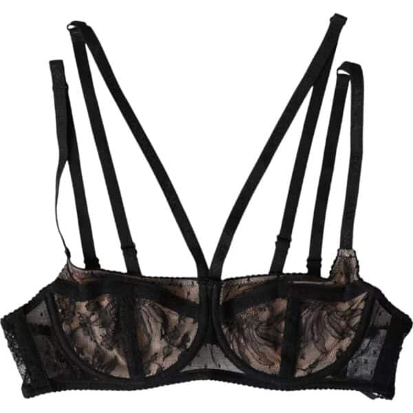 Dolce & Gabbana Black Floral Lace Nylon Balconcino Bra Underwear – Image 2