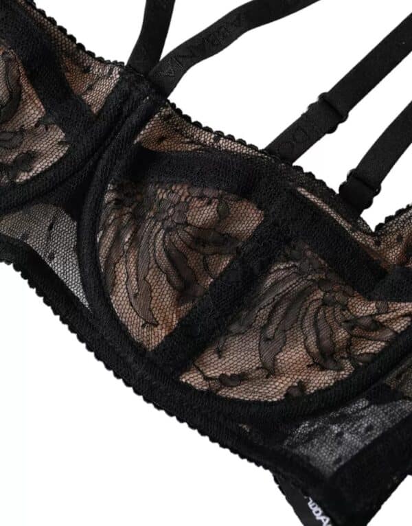 Dolce & Gabbana Black Floral Lace Nylon Balconcino Bra Underwear – Image 4