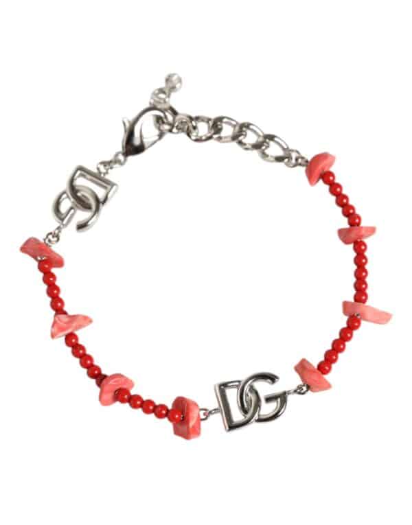 Dolce & Gabbana Silver Tone Brass Beaded Resin DG Logo Chain Bracelet – Image 3