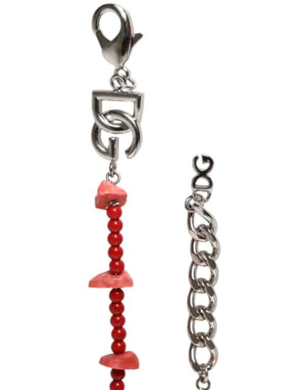 Dolce & Gabbana Silver Tone Brass Beaded Resin DG Logo Chain Bracelet – Image 4