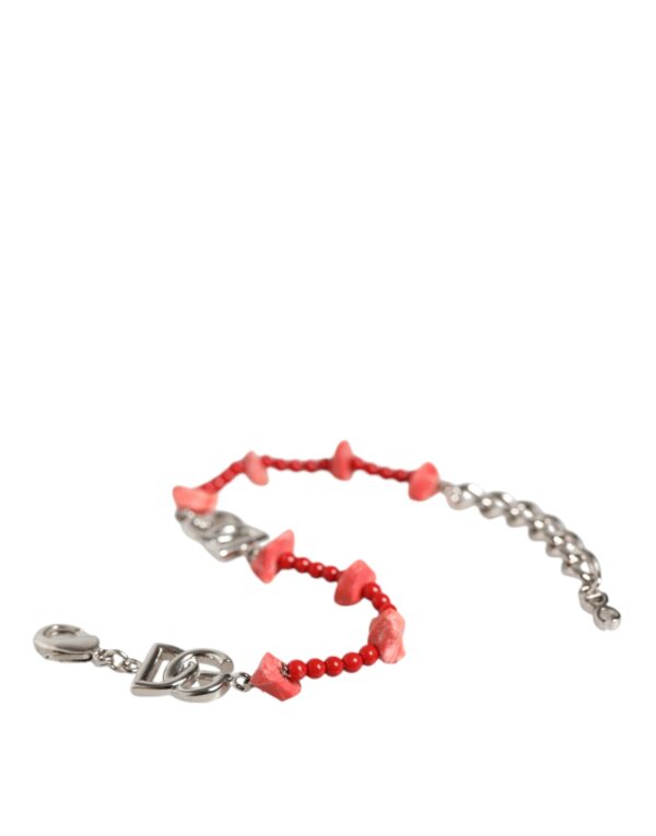 Dolce & Gabbana Silver Tone Brass Beaded Resin DG Logo Chain Bracelet – Image 5