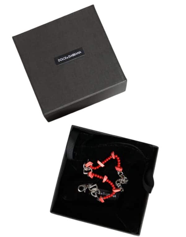 Dolce & Gabbana Silver Tone Brass Beaded Resin DG Logo Chain Bracelet – Image 6