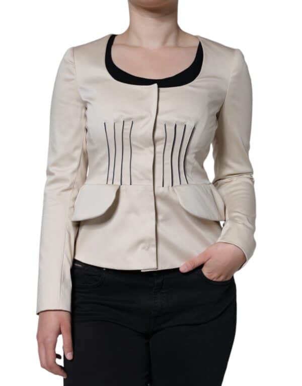 Valentino Beige Cotton Long Sleeves Round Neck Blazer Jacket – Image 2