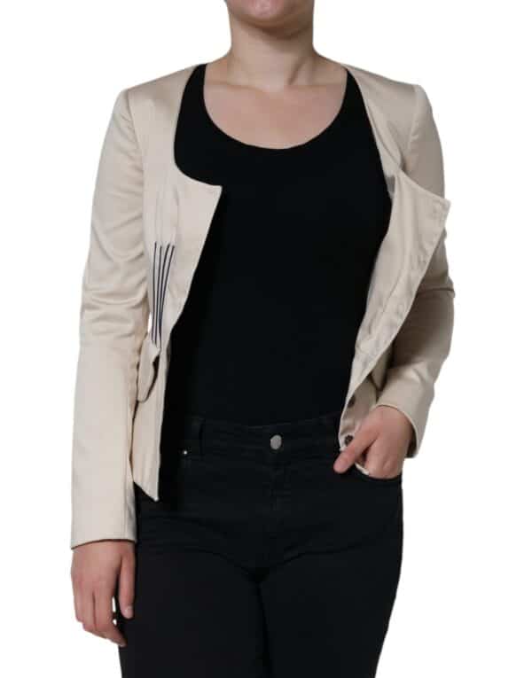 Valentino Beige Cotton Long Sleeves Round Neck Blazer Jacket – Image 7