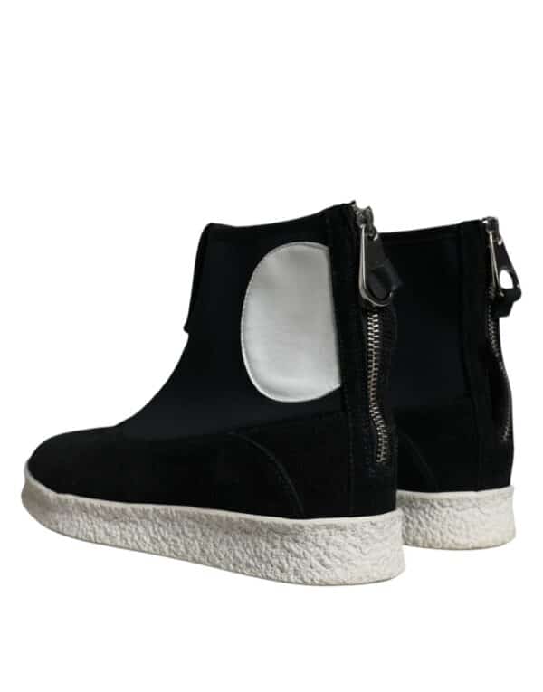 Alexander McQueen Black White Neoprene Takeshi Mid Calf Boots Shoes – Image 4