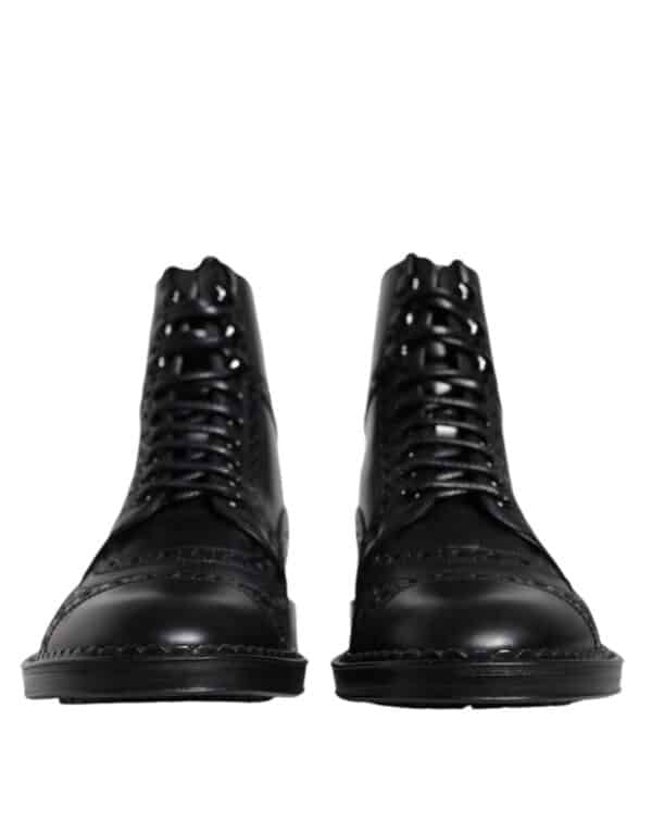Dolce & Gabbana Black Leather Lace Up Mid Calf Boots Shoes – Image 2
