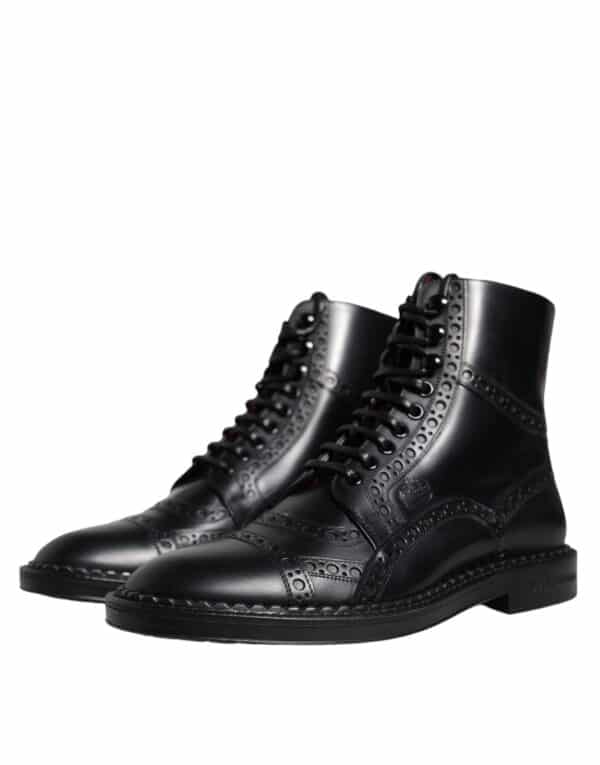 Dolce & Gabbana Black Leather Lace Up Mid Calf Boots Shoes – Image 3