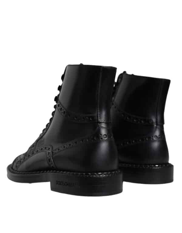 Dolce & Gabbana Black Leather Lace Up Mid Calf Boots Shoes – Image 4