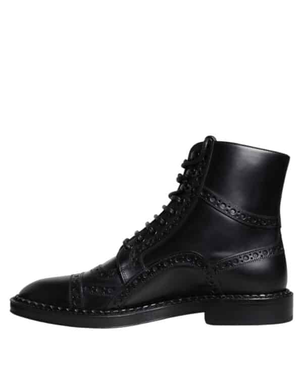 Dolce & Gabbana Black Leather Lace Up Mid Calf Boots Shoes – Image 5