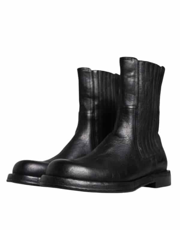 Dolce & Gabbana Black Horse Leather Mid Calf Boots Shoes – Image 3