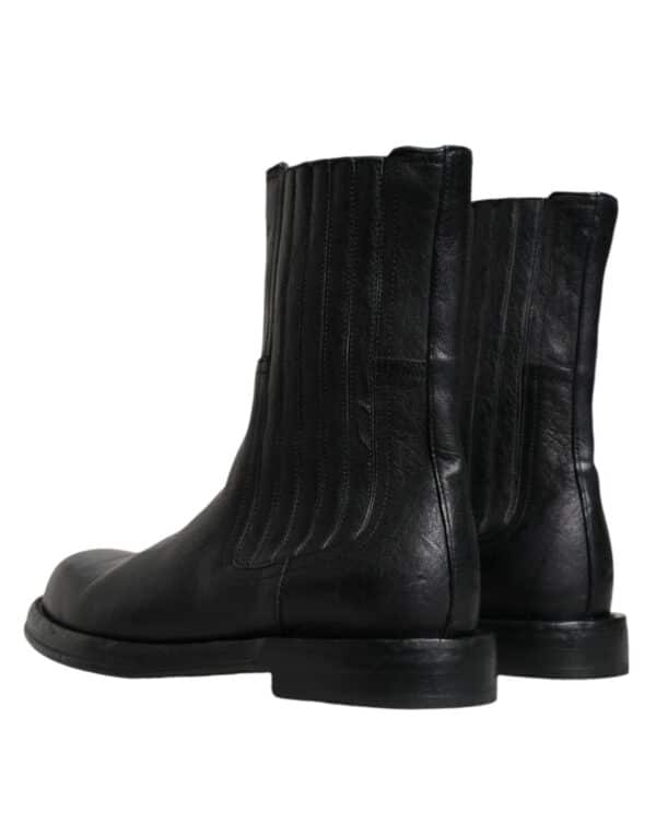 Dolce & Gabbana Black Horse Leather Mid Calf Boots Shoes – Image 4