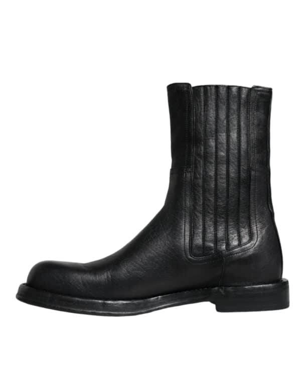 Dolce & Gabbana Black Horse Leather Mid Calf Boots Shoes – Image 5