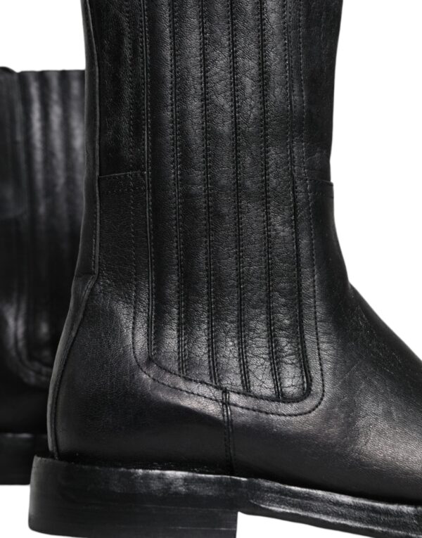 Dolce & Gabbana Black Horse Leather Mid Calf Boots Shoes – Image 7