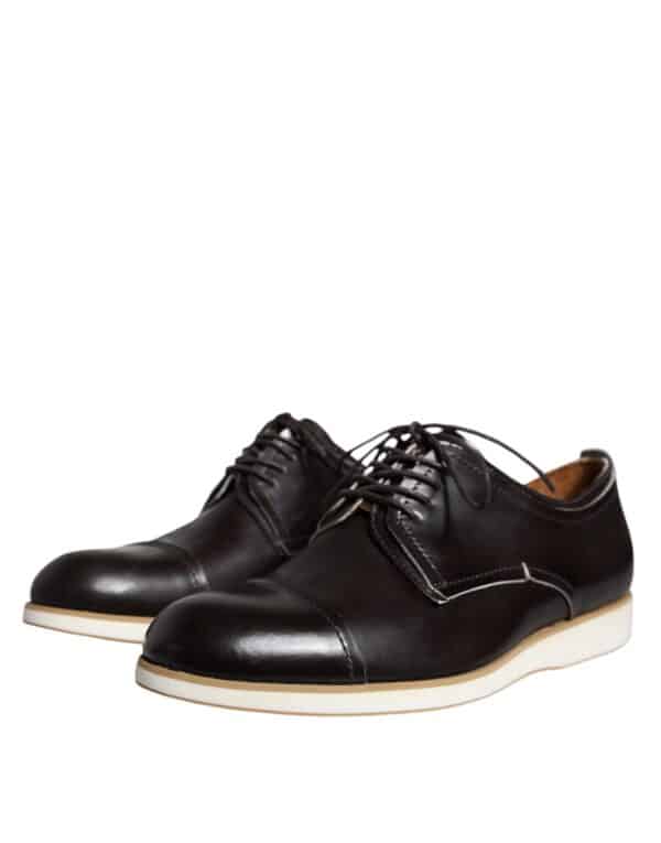 Pollini Black White Leather Lace Up Men Dress Formal Shoes – Image 3