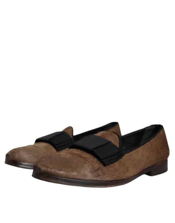 Dolce & Gabbana Brown Calf Hair Leather Loafers Formal Dress Shoes – Image 3