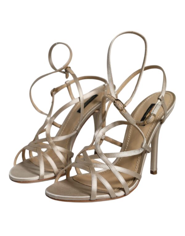 Dolce & Gabbana Beige Leather Stiletto Heels Sandals Shoes – Image 3