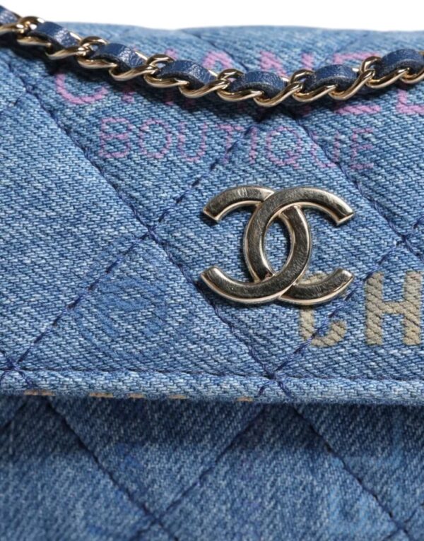 Chanel Denim Mood Flap Micro Logo Printed Fringed Shoulder Bag – Image 7