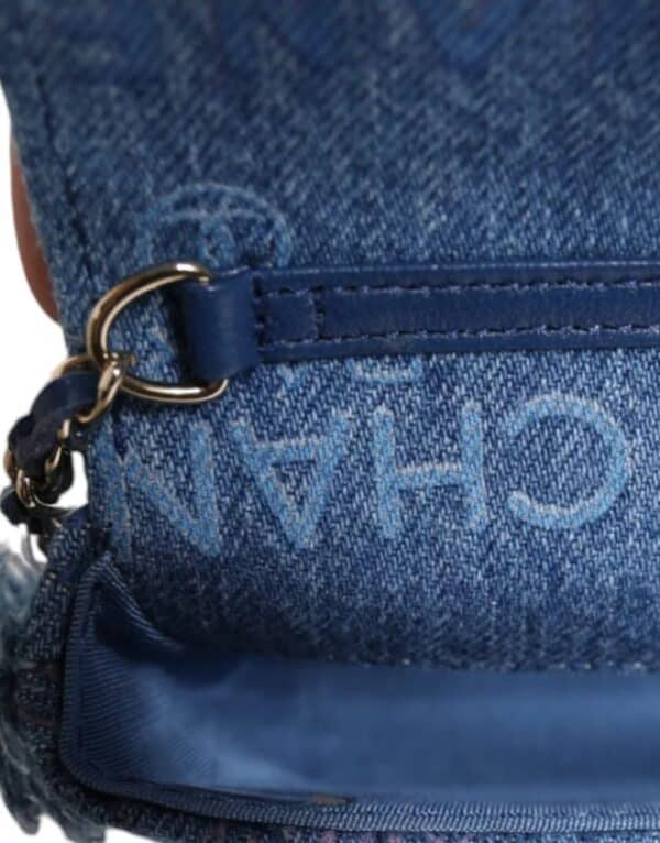 Chanel Denim Mood Flap Micro Logo Printed Fringed Shoulder Bag – Image 6