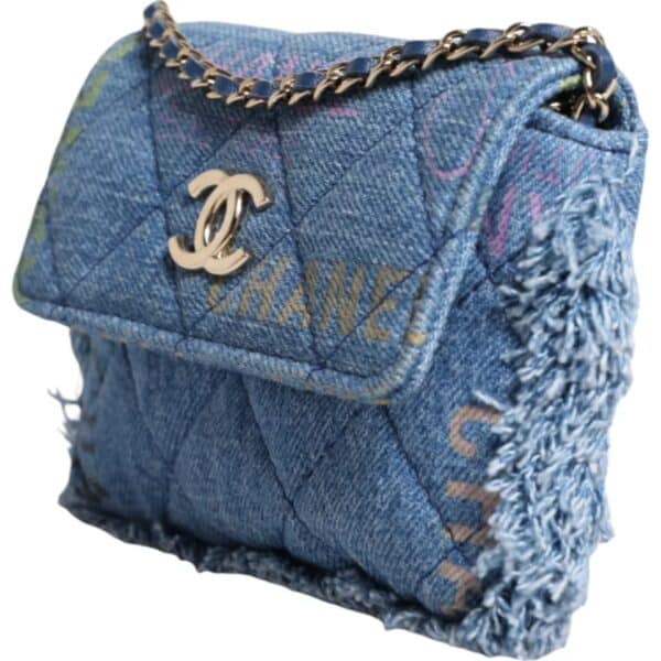 Chanel Denim Mood Flap Micro Logo Printed Fringed Shoulder Bag – Image 3