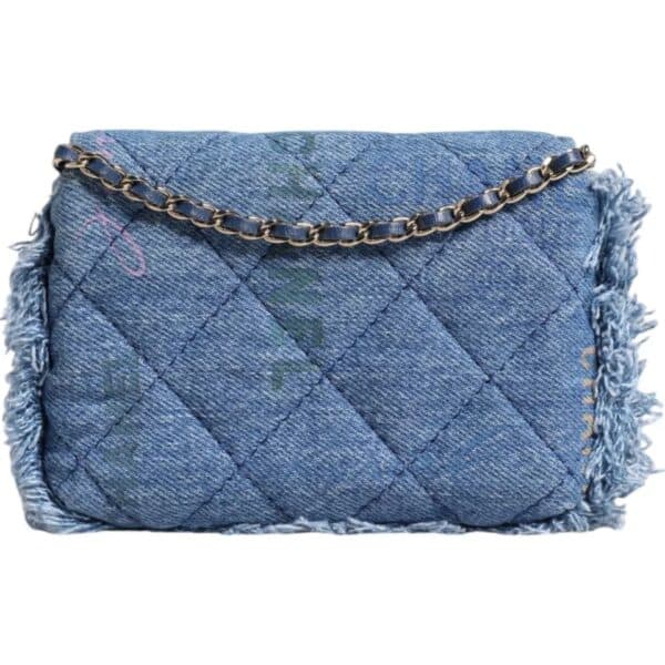 Chanel Denim Mood Flap Micro Logo Printed Fringed Shoulder Bag – Image 2