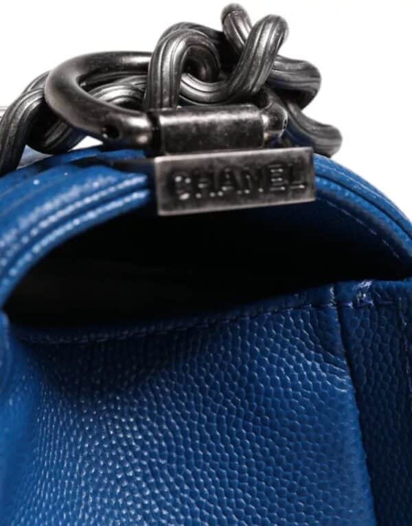 Chanel Blue Lambskin Double Chain Leather Medium Shoulder Bag – Image 5