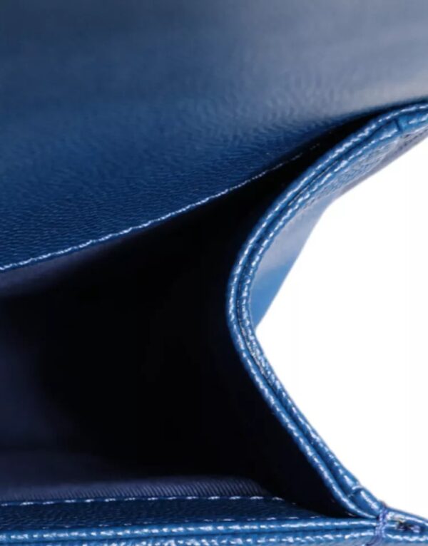 Chanel Blue Lambskin Double Chain Leather Medium Shoulder Bag – Image 4